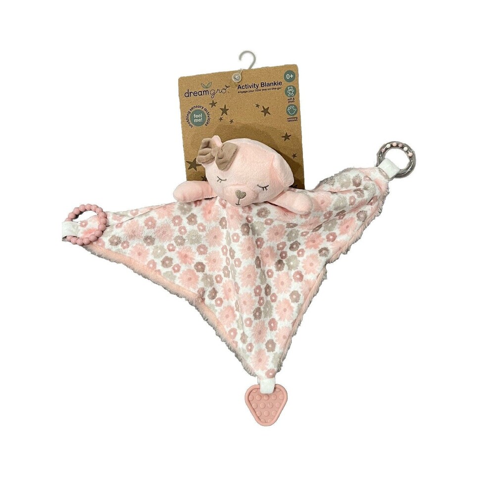 Dream Gro Buddy Activity Lovey Baby Security Blanket Pink Bear Embroidered New